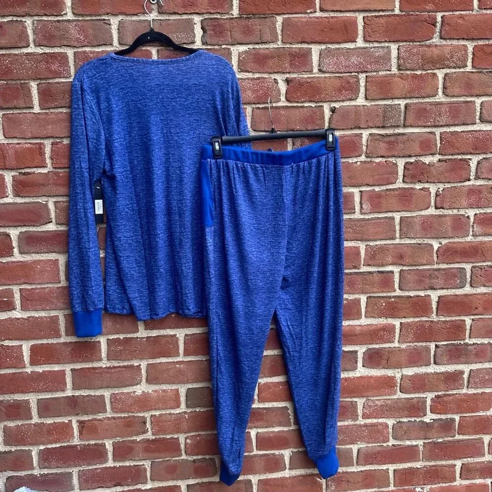 Catherine Malandrino $69 Jogger 2Pc Lounge PJ Set Blue 2X NEW